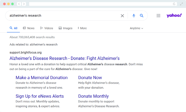 This screenshot shows what an ad funded by Microsoft Ad Grants looks like.
